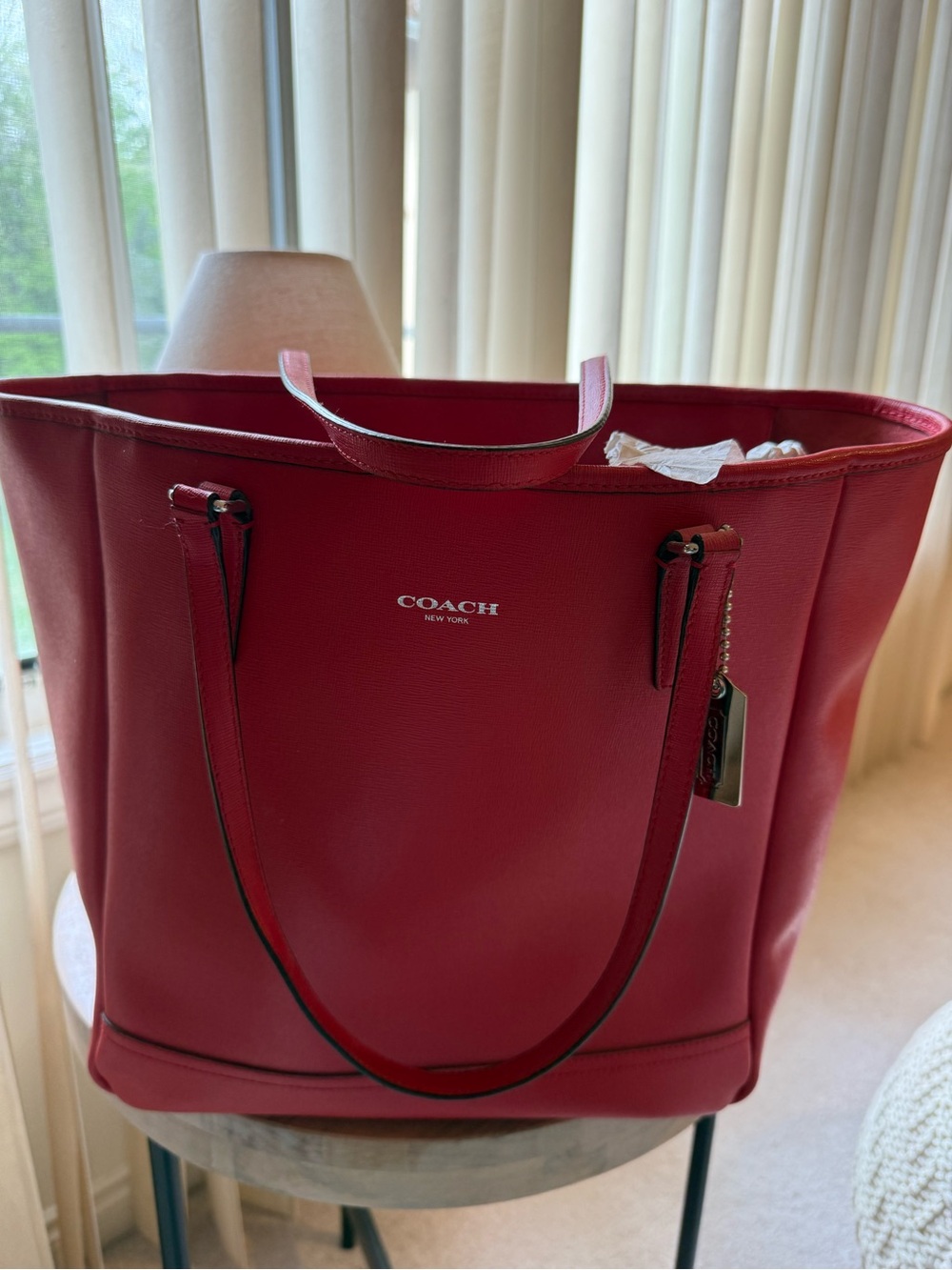 Coach Red Leather Tote with Signature Tag